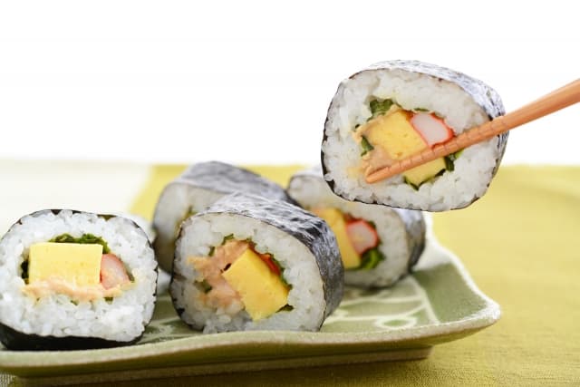 Freshly rolled sushi wrapped in East Konbini nori